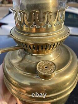 Vtg 1897 L&B Brevete The Belgian Lamp Brass Oil Lamp Antique With Chimney Works