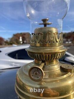 Vtg 1897 L&B Brevete The Belgian Lamp Brass Oil Lamp Antique With Chimney Works
