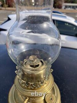 Vtg 1897 L&B Brevete The Belgian Lamp Brass Oil Lamp Antique With Chimney Works