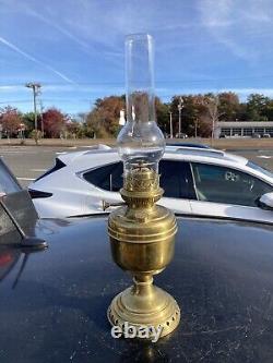 Vtg 1897 L&B Brevete The Belgian Lamp Brass Oil Lamp Antique With Chimney Works