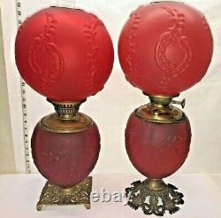 Vtg Aladdin HUGE GWTW Ruby Satin Glass Victorian Antique Oil Lamp Parlor Banquet