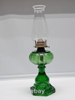 Vtg. EAPG Emerald Green Oil Lamp Original Blown Glass Rope & Bubble Berry Design