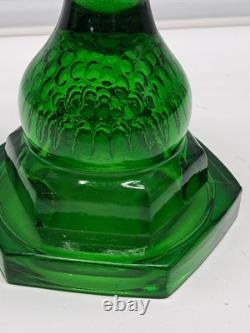 Vtg. EAPG Emerald Green Oil Lamp Original Blown Glass Rope & Bubble Berry Design
