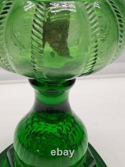 Vtg. EAPG Emerald Green Oil Lamp Original Blown Glass Rope & Bubble Berry Design