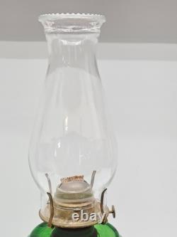 Vtg. EAPG Emerald Green Oil Lamp Original Blown Glass Rope & Bubble Berry Design
