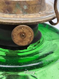 Vtg. EAPG Emerald Green Oil Lamp Original Blown Glass Rope & Bubble Berry Design