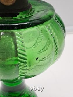 Vtg. EAPG Emerald Green Oil Lamp Original Blown Glass Rope & Bubble Berry Design