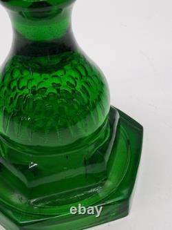 Vtg. EAPG Emerald Green Oil Lamp Original Blown Glass Rope & Bubble Berry Design