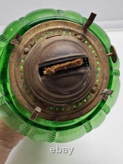 Vtg. EAPG Emerald Green Oil Lamp Original Blown Glass Rope & Bubble Berry Design