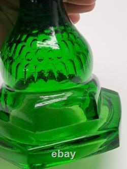 Vtg. EAPG Emerald Green Oil Lamp Original Blown Glass Rope & Bubble Berry Design