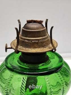 Vtg. EAPG Emerald Green Oil Lamp Original Blown Glass Rope & Bubble Berry Design