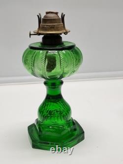 Vtg. EAPG Emerald Green Oil Lamp Original Blown Glass Rope & Bubble Berry Design