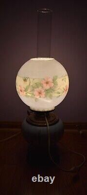 Vtg Edward Miller E. M & Co Solar H. Painted Blue Floral Gwtw Parlor Lamp 16 1/2