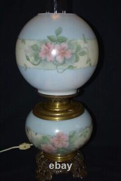 Vtg Edward Miller E. M & Co Solar H. Painted Blue Floral Gwtw Parlor Lamp 16 1/2