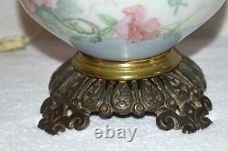 Vtg Edward Miller E. M & Co Solar H. Painted Blue Floral Gwtw Parlor Lamp 16 1/2