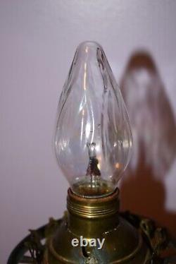 Vtg Edward Miller E. M & Co Solar H. Painted Blue Floral Gwtw Parlor Lamp 16 1/2