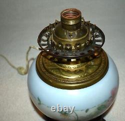 Vtg Edward Miller E. M & Co Solar H. Painted Blue Floral Gwtw Parlor Lamp 16 1/2