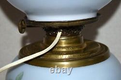 Vtg Edward Miller E. M & Co Solar H. Painted Blue Floral Gwtw Parlor Lamp 16 1/2
