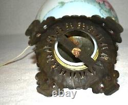 Vtg Edward Miller E. M & Co Solar H. Painted Blue Floral Gwtw Parlor Lamp 16 1/2