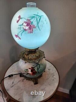 Vtg Gone With The Wind Hand Painted Parlor Oil Lamp Victorian Floral GWTW 22