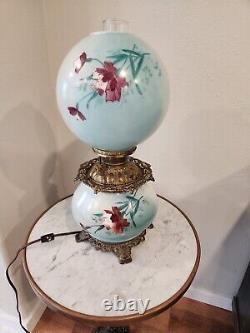 Vtg Gone With The Wind Hand Painted Parlor Oil Lamp Victorian Floral GWTW 22
