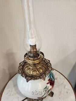 Vtg Gone With The Wind Hand Painted Parlor Oil Lamp Victorian Floral GWTW 22