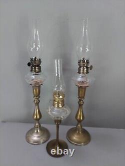 Vtg Kerosene Peg Lamp Candlesticks Glass Chimney Wicks Lot 3 16 12 Antique