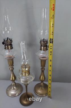 Vtg Kerosene Peg Lamp Candlesticks Glass Chimney Wicks Lot 3 16 12 Antique