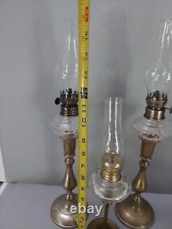 Vtg Kerosene Peg Lamp Candlesticks Glass Chimney Wicks Lot 3 16 12 Antique