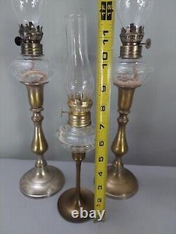 Vtg Kerosene Peg Lamp Candlesticks Glass Chimney Wicks Lot 3 16 12 Antique