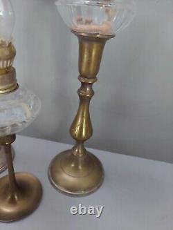 Vtg Kerosene Peg Lamp Candlesticks Glass Chimney Wicks Lot 3 16 12 Antique