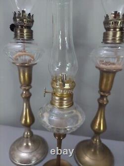 Vtg Kerosene Peg Lamp Candlesticks Glass Chimney Wicks Lot 3 16 12 Antique