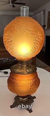 Vtg Satin Glass Converted Oil Lamp Rare Orange Color, Large
