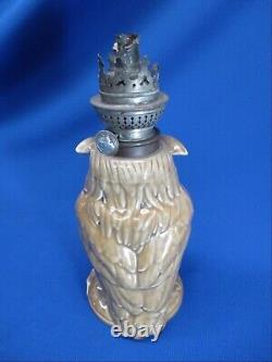 WILLIAM WHITELEY CHINA MADE IN FRANCE FIGURAL ANTIQUE OWL OIL LAMP WithGLASS EYES