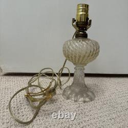 WORKS! Antique Sheldon Swirl Opalescent Glass Converted Lamp