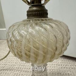 WORKS! Antique Sheldon Swirl Opalescent Glass Converted Lamp