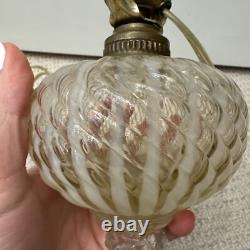 WORKS! Antique Sheldon Swirl Opalescent Glass Converted Lamp