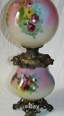 WOW! ANTIQUE Hand Painted Gone with the Wind Oil Lamp ROSES (GWTW Parlor Lamp)