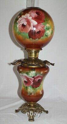 WOW! RARE Antique Gone with the Wind Oil Lamp with ROSES (GWTW Parlor Lamp)