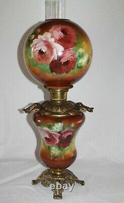 WOW! RARE Antique Gone with the Wind Oil Lamp with ROSES (GWTW Parlor Lamp)