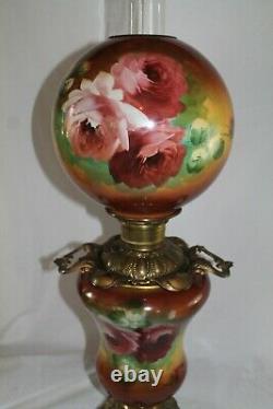 WOW! RARE Antique Gone with the Wind Oil Lamp with ROSES (GWTW Parlor Lamp)