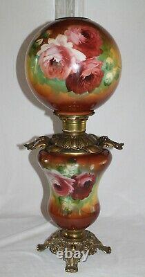 WOW! RARE Antique Gone with the Wind Oil Lamp with ROSES (GWTW Parlor Lamp)