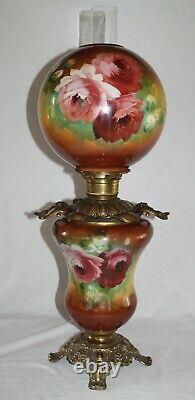 WOW! RARE Antique Gone with the Wind Oil Lamp with ROSES (GWTW Parlor Lamp)