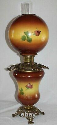 WOW! RARE Antique Gone with the Wind Oil Lamp with ROSES (GWTW Parlor Lamp)
