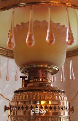 WOW RARE Victorian Ansonia Hanging Kerosene Oil Lamp Parlor or Library c1865