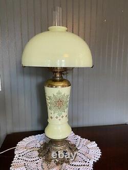WOW! Victorian Vaseline Glass Parlor Oil/Electric Lamp Raised Persian Pattern