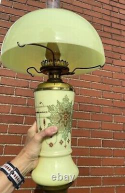 WOW! Victorian Vaseline Glass Parlor Oil/Electric Lamp Raised Persian Pattern