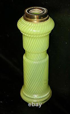 Wall /Table Vaseline Swirl Antique Figural Art Glass Mini Oil Lamp Base MINT