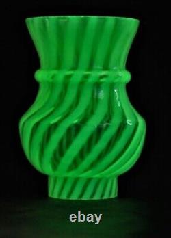 Wall /Table Vaseline Swirl Antique Figural Art Glass Mini Oil Lamp Base MINT