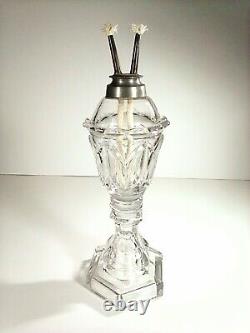 Whale Oil Or Fluid Lamp Clear Pressed Glass With Two Wick Burner Mid 1800's